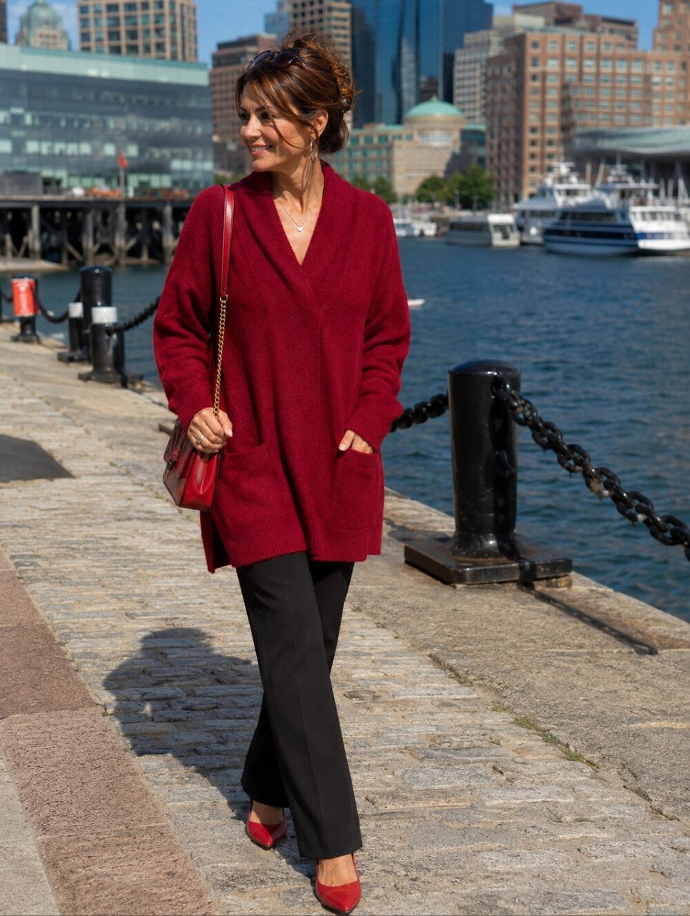 Eight Eight Eight Burgundy Cowl Collar 100% Cotton Long Tunic Sweater- Size: XL